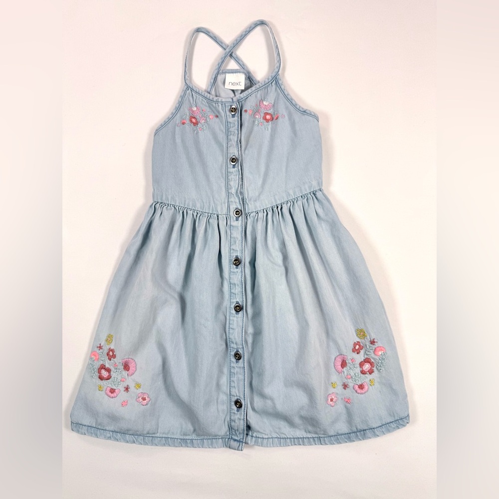 NEXT Girls Chambray Embroidered Floral Sundress 2-3 years Cottagecore Garden‎